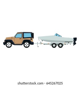 jeep car with boat over trailer