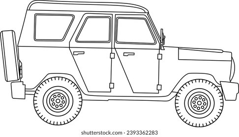 Jeep car line art for coloring book