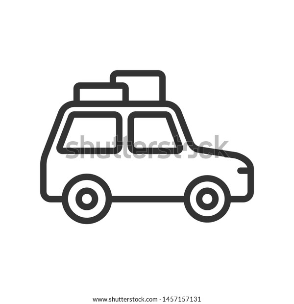 jeep car with luggage on roof outline ui web\
icon. jeep car vector icon for web, mobile and user interface\
design isolated on white\
background
