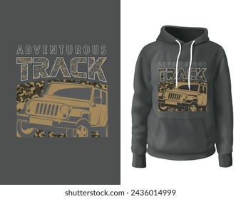Jeep design with slogan for print camouflaged doted and outline