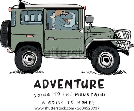 jeep and dinosaur illustration for print