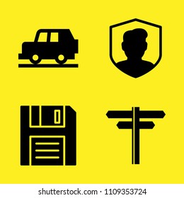 jeep, directions arrows, security and diskette vector icon set. Sample icons set for web and graphic design