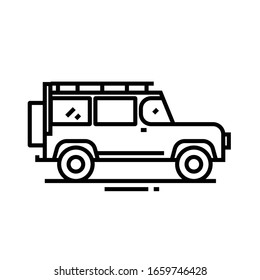 Jeep driving line icon, concept sign, outline vector illustration, linear symbol.
