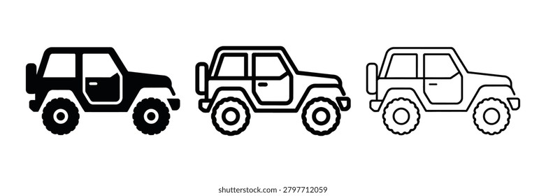 Jeep icon silhouette vector, bold outline and line art design