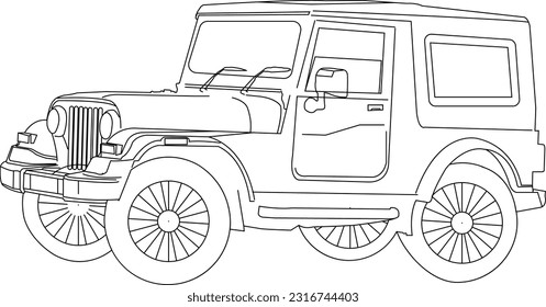 Jeep line drawing in black and white beautiful design  