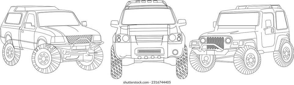 Jeep line drawing in black and white beautiful design  