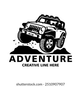 ilustração da silhueta da aventura do jipe offroad