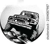 Jeep Offroad Vehicle Vector Halftone Design.