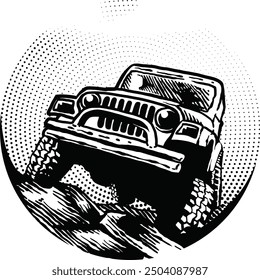 Jeep Offroad Vehicle Vector Halftone Design.