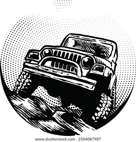 Jeep Offroad Vehicle Vector Halftone Design.