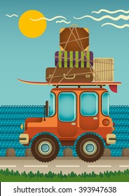 Jeep on the road. Vector illustration.