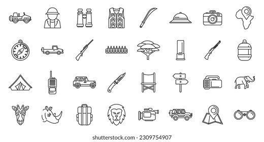 Jeep safari icons set outline vector. Car vehicle. Transport trip