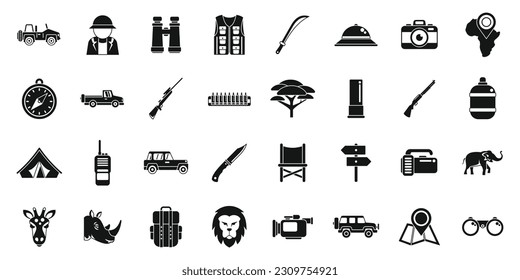 Jeep safari icons set simple vector. Car vehicle. Transport trip