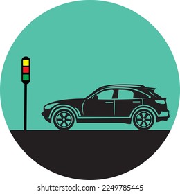 Jeep With Traffic Lights Silhouette Vector