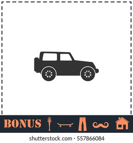 Jeep travel icon flat. Simple vector symbol and bonus icon