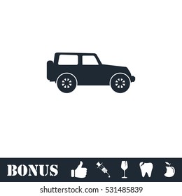 Jeep travel icon flat. Vector illustration symbol and bonus pictogram