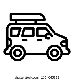 Jeep travel line icon, Summer family leisure concept, Jeep with boat sign on white background, Adventure traveler truck icon in outline for mobile web design. Vector graphics.
