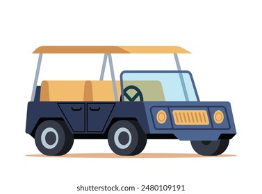 Jeep para viajar en África. Vehículo todoterreno para la aventura de viaje de safari. Coche para turistas que conducen a través de la sabana africana y miran animales exóticos. Vector