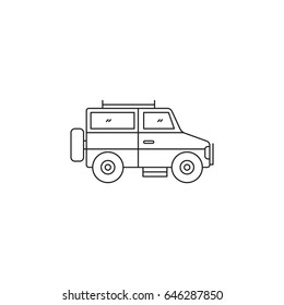 Jeep vector thin line icon. Isolated symbol. Logo template for safari tour, element for travel agency products, tour brochure, excursion banner. Simple mono linear modern design.