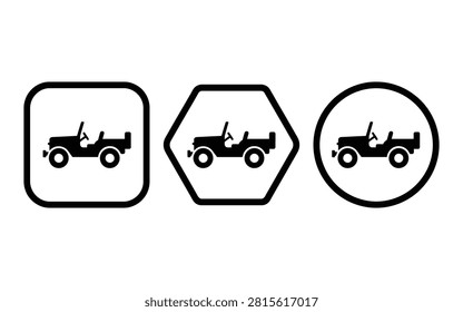 Jeep vehicle silhouettes inside geometric shapes on a white background silhouette off road four wheel drive automobile car transportation automotive black and white monochrome
