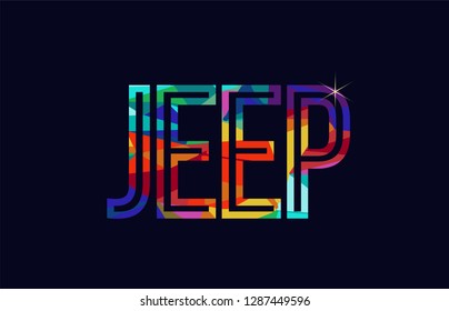 jeep word typography design in rainbow colors suitable for logo or text