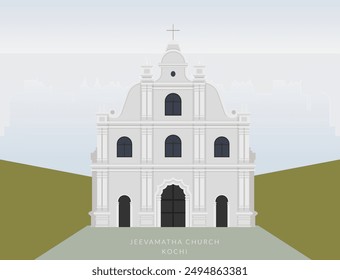 Jeevamatha (Our Lady Of Life) Roman Catholic Church Mattancherry - Kochi - Stock Illustration as EPS 10 File