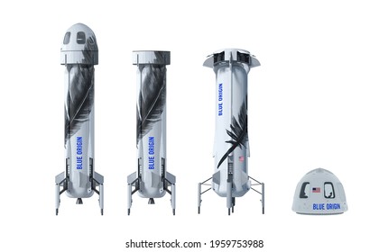 Jeff Bezos Spacecraft, BLUE ORIGIN, A Set Of Modern Spacecraft. Vector Illustration