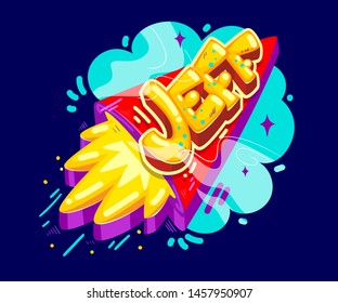 Jeff name graffiti style on the rocket start. Vector color boys illustration