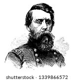 Jefferson C. Davis 1828 to 1879 he was a officer of the United States Army during the American civil war and first commander of the department of Alaska vintage line drawing or engraving illustration