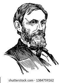 Jefferson C. Davis, 1828-1879, he was a officer of the United States Army during the American civil war and first commander of the department of Alaska, vintage line drawing or engraving illustration