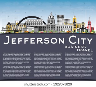 Jefferson City Missouri Skyline with Color Buildings, Blue Sky and Copy Space. Vector Illustration. Tourism Concept with Historic Architecture. Jefferson City Cityscape with Landmarks.