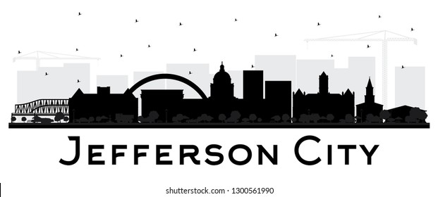 Jefferson City Missouri Skyline Silhouette with Black Buildings Isolated on White. Vector Illustration. Tourism Concept with Historic Architecture. Jefferson City Cityscape with Landmarks.