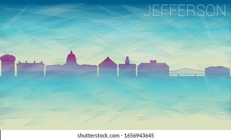 Jefferson City Missouri Skyline Vector Silhouette. Broken Glass Abstract  Textured. Banner Background Colorful Shape Composition.