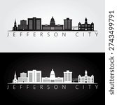 Jefferson City, MO skyline and landmarks silhouette, black and white design, vector illustration.  
