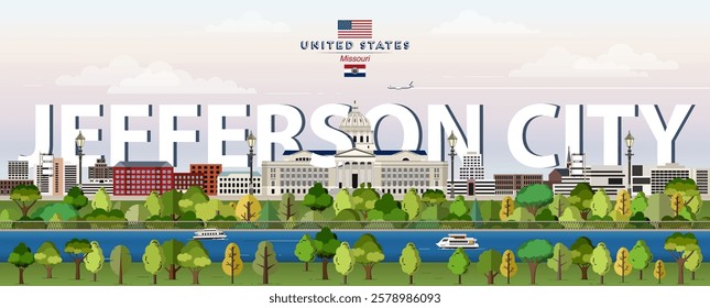 Jefferson City skyline colorful vector illustration. Travel poster