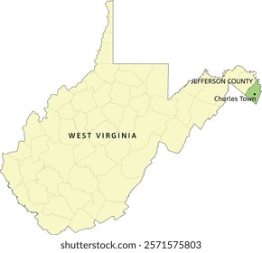 Jefferson County and city of Charles Town location on West Virginia state map