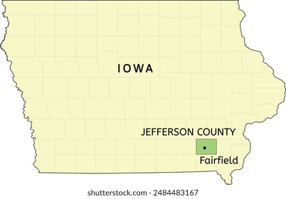 Jefferson County and city of Fairfield location on Iowa state map