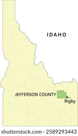 Jefferson County and city of Rigby location on Idaho state map