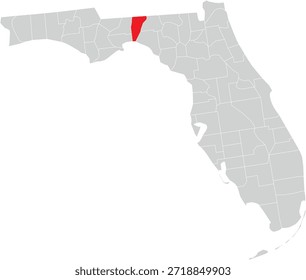 Jefferson County on the Map of Florida State Editable Vector