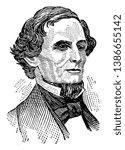 Jefferson Davis, 1808-1889, he was an American politician, president of the confederate states from 1861 to 1865, and United States senator from Mississippi, vintage line drawing or engraving