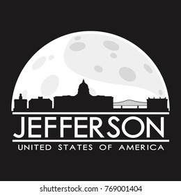 Jefferson Full Moon Night Skyline Silhouette Design City Vector Art.