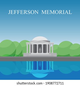 Jefferson Memorial in Washington DC, Distric of Columbia, USA. Flat design vector illustration.