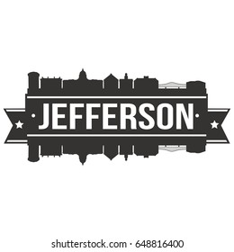 Jefferson Missouri, Skyline Silhouette Design City Vector Art Stencil.