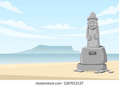 Jeju beach with iconic grandfather statue