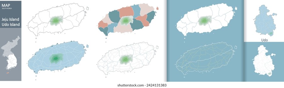 Jeju Island map illustration and Udo map