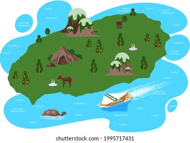Jeju island in South Korea, tourist tour banner. Summer vacation, active tour with famous attraction, adventure time. Layout of postcard to island for travelers. Jeju, Korean nature and landscape