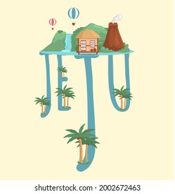 Jeju island in South Korea, tourist tour banner. Summer vacation, active tour with famous attraction, adventure time. Layout of postcard to island for travelers. Jeju, Korean nature and landscape