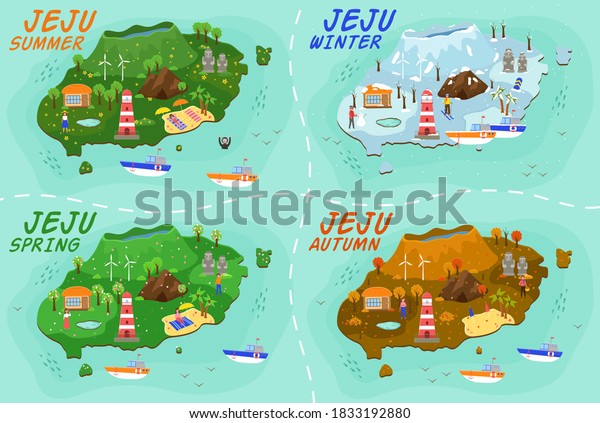 Jeju Island Travel Map Travel Guide Stock Vector Royalty Free 1833192880