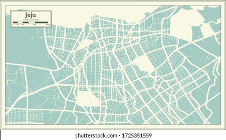 Jeju South Korea City Map in Retro Style. Outline Map. Vector Illustration.