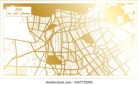 Jeju South Korea City Map in Retro Style in Golden Color. Outline Map. Vector Illustration.